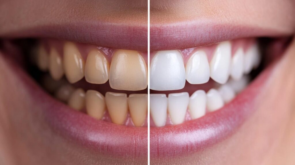 Teeth affected by nicotine stains and discoloration from smoking.
